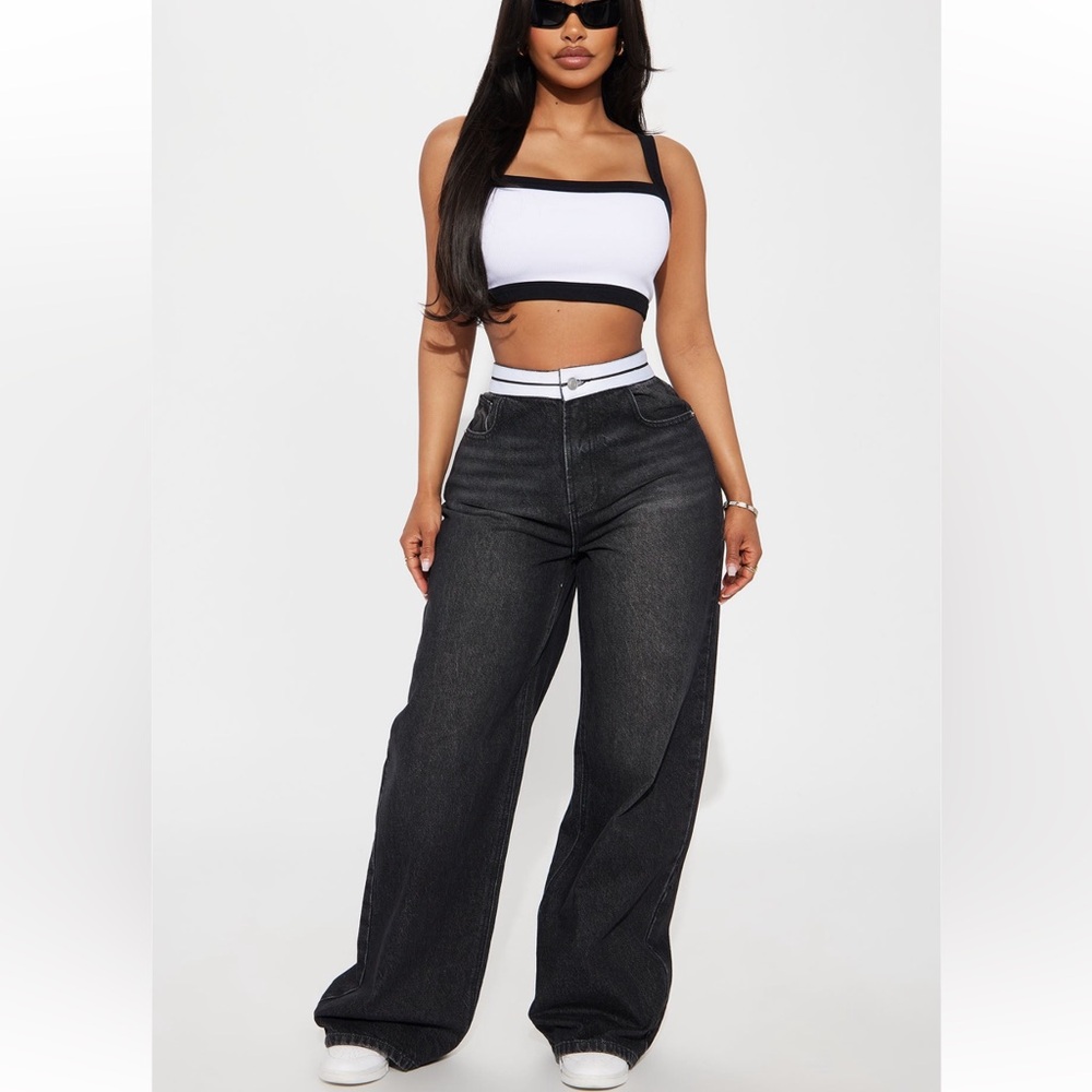 Fashion Nova Charcoal Wide-Leg Jeans